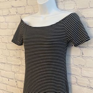 Heart and Hips Dress Womens S Black & White Striped Dress Off Shoulder NWOT!